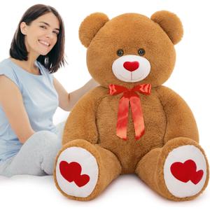MaoGoLan Giant Teddy Bear Plush 47",Big Teddy Bear Stuffed Animal with Heart Footprints and Heart Nose,Valentines Bear for Girlfriend,Wife,Lover-Anniversary, Birthday,Long Distance,Dark Brown,4ft