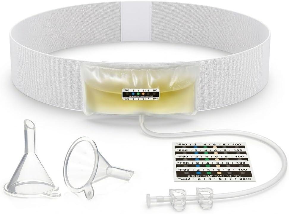 Urine Test Complete Kit Concealed Urine Belt with 4oz Capacity Urine Sample Bag,Urine Test for Home with Thermometer Stickers and Silicone Funnel (Medium)
