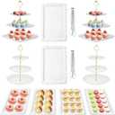 12 Pcs Cake Stand, Dessert Table Display Set, 4 Pcs 3 Tier Cupcake Stand Tower Holder and 6 Pcs Serving Tray and 2 Tongs for Tea Party Baby Shower Birthday, White