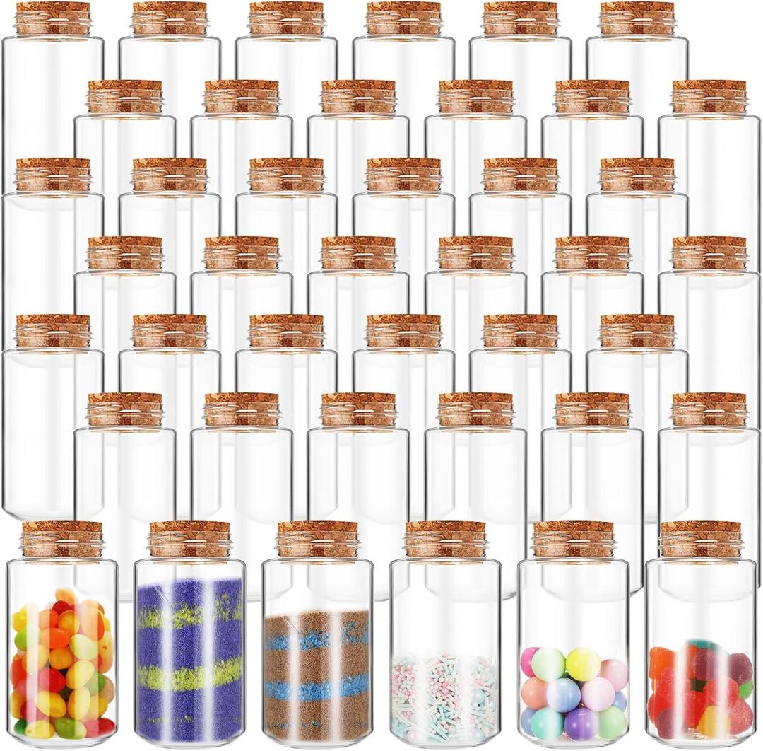 Nuenen 50 Pcs 3oz Plastic Sand Art Bottles with Corks Stoppers Small Clear Containers for Sand Art Mini Vial Potion Bottles Plastic Jars with Lids for DIY Arts and Craft Supplies