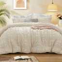 BEDELITE Queen Comforter Set, Seersucker Bedding Set 3 Pieces, Cream