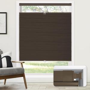 LazBlinds No Tools No Drill Cordless Cellular Shades, Top Down Bottom Up (TDBU) Honeycomb Shades for Home, Blackout Light Blocking Thermal Insulation Blinds for Windows, 26" W x 48" H, Dark Coffee