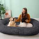 JOLLYVOGUE Human Dog Bed for Adults and Pets, Ultra-Soft Plush Giant Dog Bed with Egg Crate Foam, Non-Slip Base, and Machine Washable Cover - Ideal for Relaxation and Napping, Dark Grey (64")