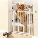 Babelio 36" Tall Upgraded Baby Gate with Cat Door, 29-43" Auto Close Durable Dog Gate for Stairs, Doorways and House, Easy Walk Thru Safety Gate with Pet Door Includes 4 Wall Cups, White