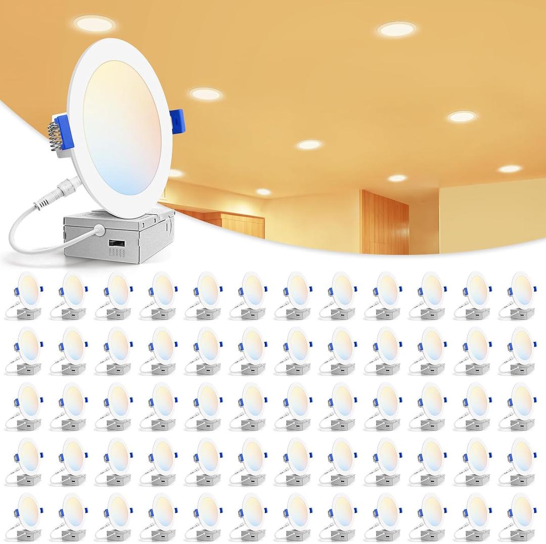 VOLISUN 60 Pack 6 inch Recessed Lighting, 5CCT Ultra-Thin, 1080Lumen, 6 INCH-White