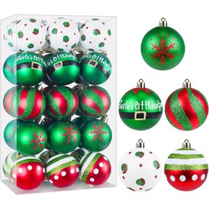 Christmas Ornaments Balls - 30 Pcs 2.4 Inch Shatterproof Plastic Christmas Balls Sets, Red Green & White Small Christmas Tree Ball Hanging Ornaments for Holiday Wreath Party Christmas Tree Decor (D)