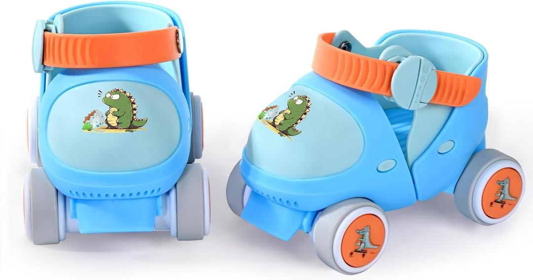 Kids Children's Adjustable Quad Roller Skates Wheels Lock Boys Girls Roller Skate for Beginners Toddlers Baby Age 2-6 Years Old (Dino Blue)