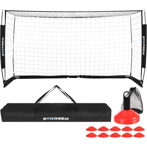 Storgem Soccer Goal,Soccer Net,Soccer Goals for Backyard,with Bow Frame,Collapsible Metal Base and 15 Training Cones
