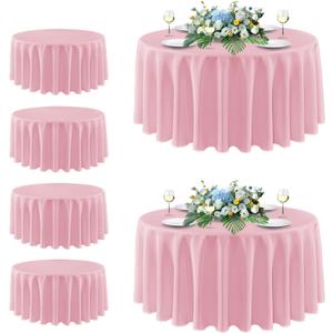 sancua Round Tablecloth 108 Inch Diameter, 6 Pack - Circle Polyester Fabric Table Cloth for Wedding Party Reception Banquet Birthday, Washable Christmas Table Cover (Fit 42-96 Inch Tables), Pink