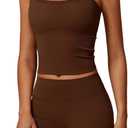 Two Piece Workout Sets For Women Tank Top Matching High Waist Booty Lifting Shorts Gym Yoga Active Wear Outfits (Medium, Brown)