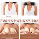 Strapless Sticky Bra Push up Invisible Stick on Bra Adhesive Bras for Women Backless Dress Reusable with Nipple Covers (Black)