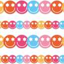2 x 32.8Ft Groovy Happy Face Bulletin Board Border Colorful Smile Face Die Cut Trim Border Roll for Back to School Classroom Chalkboard Wall Decor