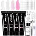 Poly Nail Gel Kit: 4 Colors Pink White Poly Nail Gel Extension with Poly Brush & Slip Solution Nail Kit for Beginners Women DIY at home