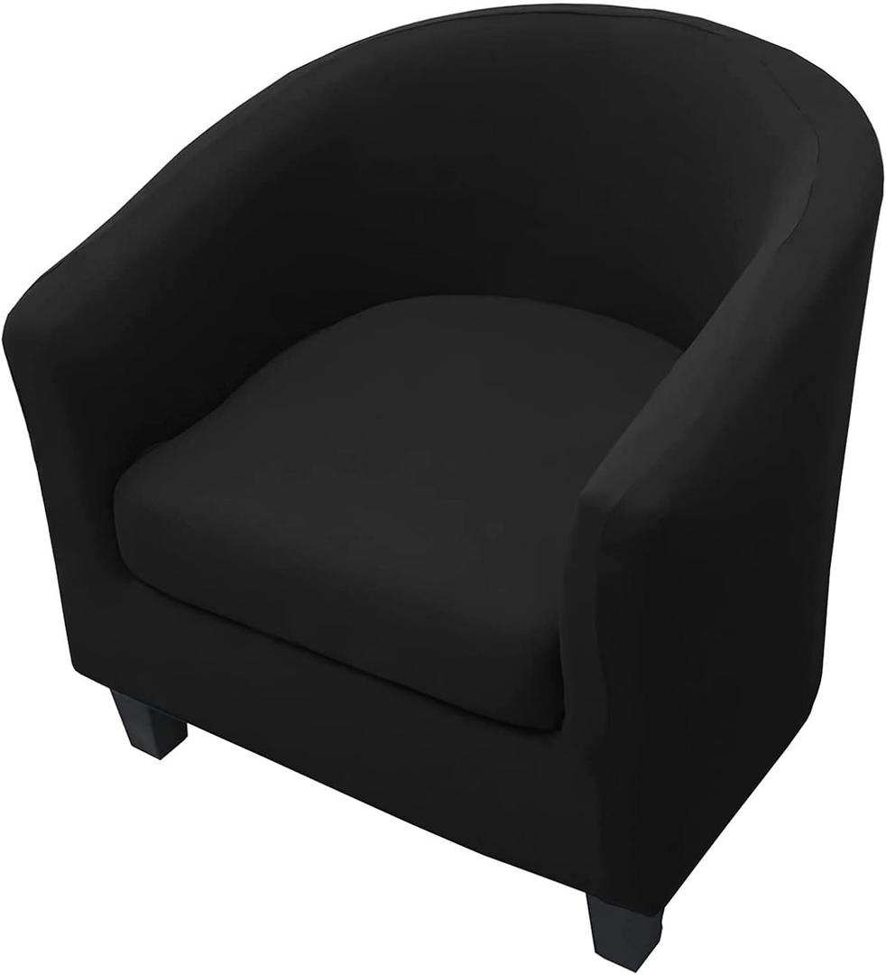 WOMACO 2 Pieces Club Chair Slipcover Printed Stretch Armchair Tub Round Barrel Swivel Chair Covers withc Cushion Cover Elastic Bottom Sofa Furniture Protector for Tullsta (1, Black)