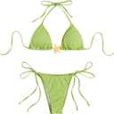 SOLY HUX Bikini Sets for Women Triangle Halter Bathing Suits High Cut Swimsuits Beach Wear (Green, L)