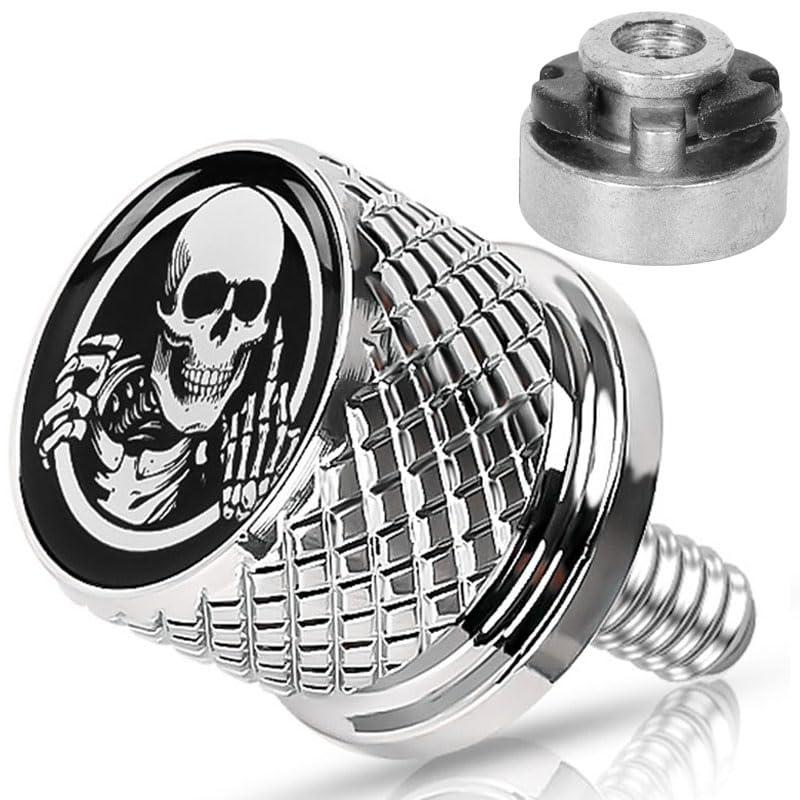 Rear Seat Bolt Screw w/Nut Stainless 1/4"-20 Thread Skull Pattern Knurled | Fits for Harley Touring Fits for Sportster Softail Dyna CVO Fits for Fatbob Electra Glide Fits for Street Glide
