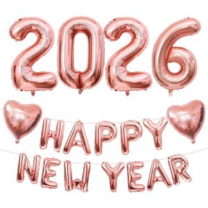 New Years Eve Decorations 2026, 32'' Rose Gold Number 2026 Balloons Happy New Year Letter Balloon with Haert Foil Balloon, New Years Eve Party Supplies 20 26 for Women Girl Graduation Prom Party Decor
