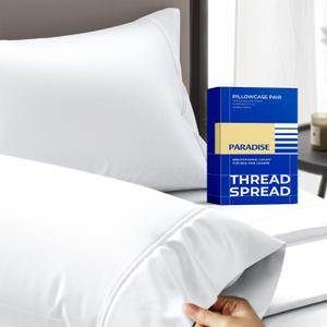 Thread Spread 100% Egyptian Cotton Pillow Cases Queen Size Set of 2 - Luxury 1000 Series Paradise Collection Queen Pillow Cases (White), Soft Cooling Sateen Hotel Egyptian Cotton Pillowcases, Standard / Queen Pillowcases
