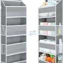 Yecaye 1 Pack Bathroom Organizers and Storage, 35.2lbs Load Toy Stuffed Animal Storage, Swing-proof Hanging Over the Door Organizer for Nursery Newborn Baby Essential Stuff (4-Layer, Grey)