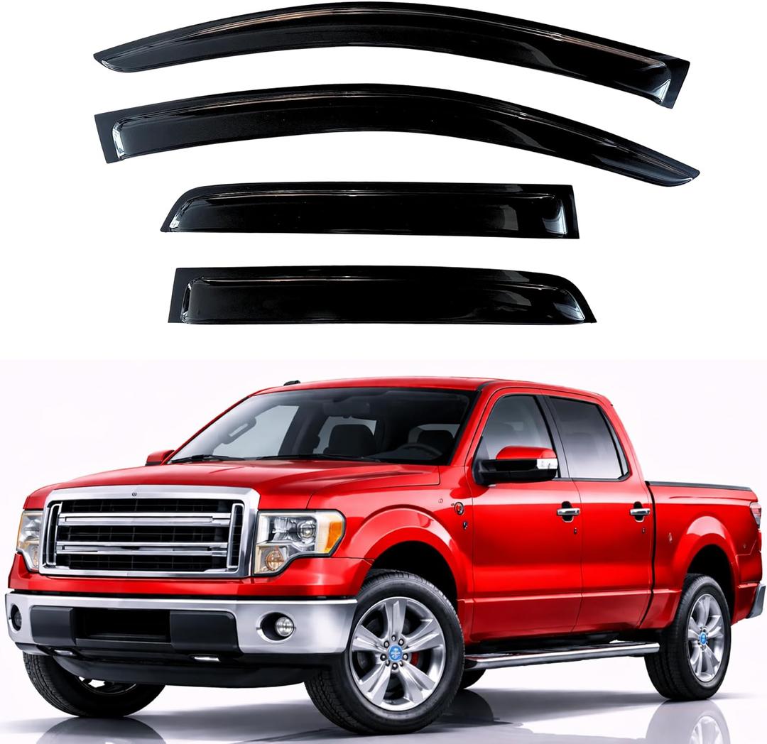 KPY Rain Guards Fit for 2009-2014 Ford F150 SuperCrew, Out-Channel Window Visors Vent Wind Deflectors 4PC, Truck Accessories for 2010-2014 Ford F-150 Raptor Crew Cab (Full-Size Cabs Only)