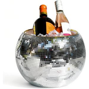 Disco Ice Bucket for Parties - 9.8 Inch Disco Ball Theme Party Decorations, Mirror Sliver Disco Ball Decor,Dazzling Stylish Beverage Chiller for Cocktail Bar, Cooler for Wine Beer (Large)
