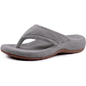 Women's Thong Spa Slippers with Arch Support Flip Flop House Slippers for Women Indoor and Outdoor (7, Dark Grey)