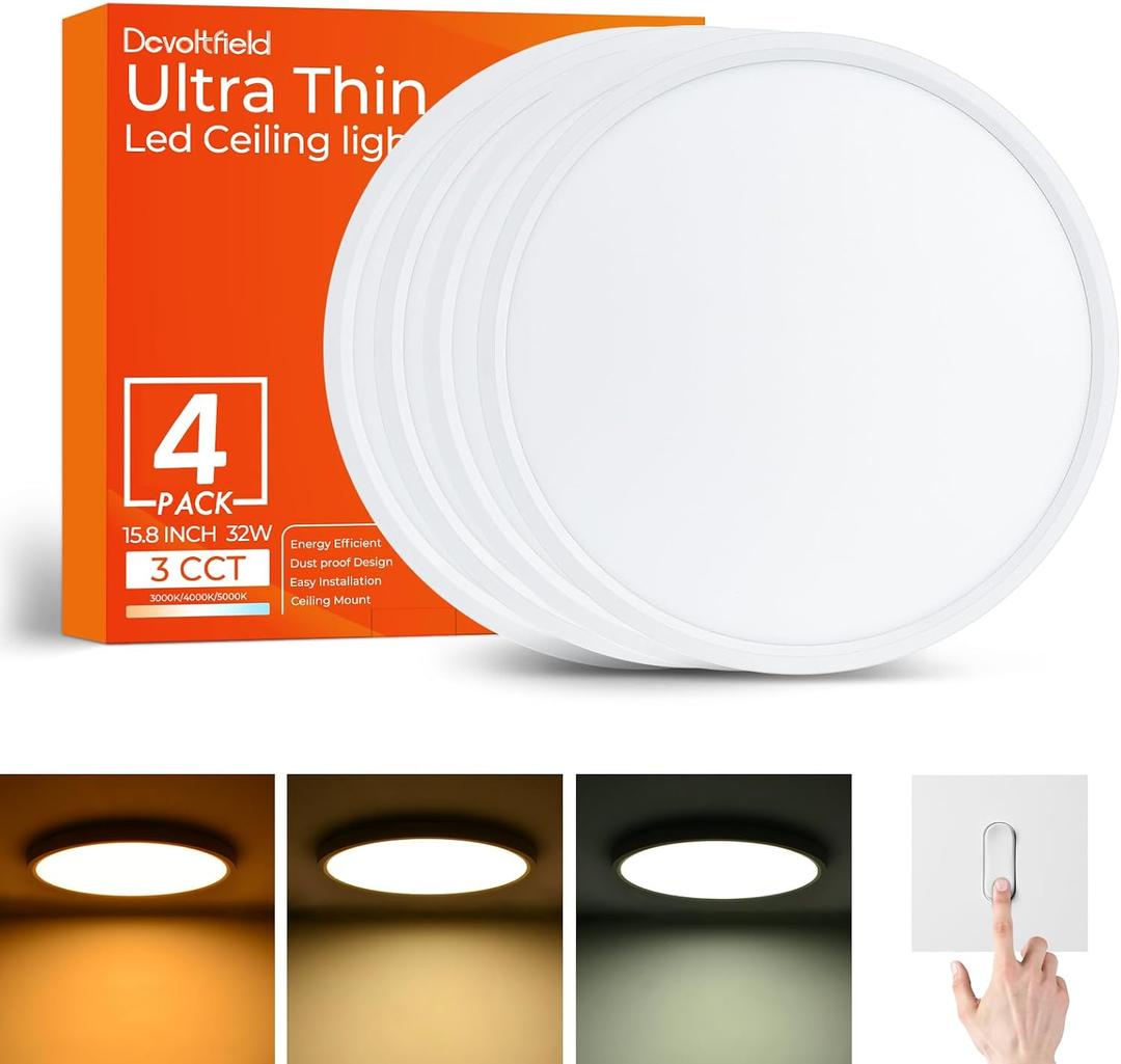 15.8 Inch White LED Flush Mount Ceiling Light Fixture (4 Pcs), 15.8inch-4Pack