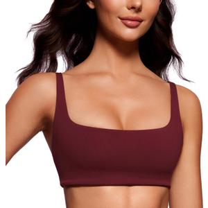 CRZ YOGA Butterluxe Square Neck Spaghetti Strap Sports Bras for Women - Low Coverage Yoga Wireless Padded Cami Crop Top (M)