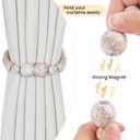 Magnetic Curtain Tiebacks, 6 Pack Curtain Holdbacks for Draperies, Wood Bead Curtain Tiebacks, Elegant Curtain Tie Backs for Bedroom Decor, Boho Room Decor, Nursery Decor, Farmhouse Decor