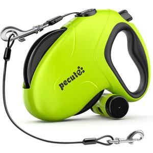 Pecute 32ft Retractable Dog Leash with Poo Bag Holder, Chew Proof Dog Leash with 360 Tangle-Free Extended, Anti-Slip Handle & Quick Brake Button, Suitable for Dogs Up to 110lbs in Weight (Green)