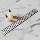 Shower Drain Stainless Steel for Bathroom: Brushed Nickel Linear Shower Drain 24 Inch with Removable Brick Pattern Grate - Adjustable Rectangular Shower Floor Drain with Hair Strainer