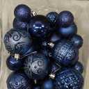 Christmas Ball Ornaments Navy Blue Christmas Tree Decorations with Hang Rope - 36pcs Shatterproof Christmas Ornaments Set with 6 Styles in 3 Sizes (Small Medium Large)