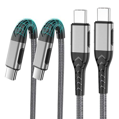 Durcord 2Pack 10ft USB C Charger Cable - 100W Fast Charging for Android/Phone/Pad, Type C to Type C Compatible with iPhone 17/16/15 Pro Plus Max Silver
