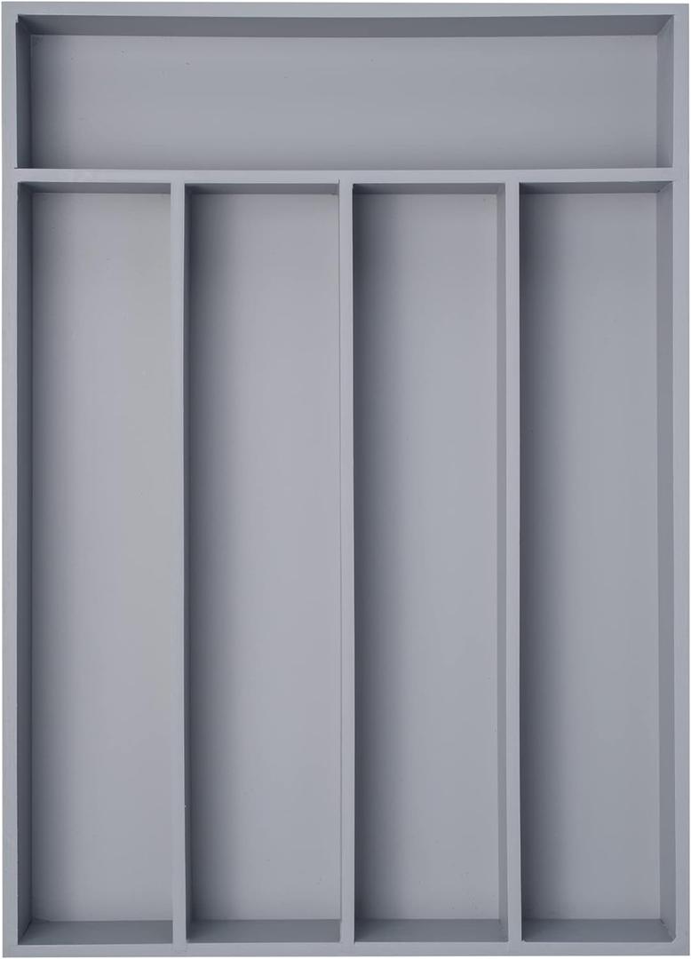 Bamboo Silverware Holder - Drawer Organizer with 5 Slots (Gray)