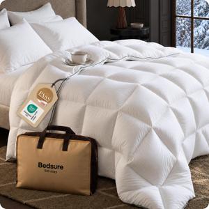 Bedsure PureWoven Feather Down Comforter Oversized King, All Season Duvet
Downpass Certified, Hotel Luxury Duvet Insert, 8 Corner Tabs & Storage Bag, Soft Cotton Blend, 120x96 Inches, Medium Weight
