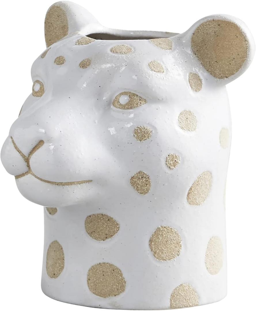 47th & Main Wild Safari Shaped Ceramic Planter Flower Vase for Succulents Small Plants and More, 6" Tall, Leopard