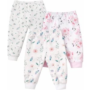 Baby Jogger Pants with Elastic Cuffs Stay-On Lightweight Toddler Joggers, Soft & Stretchy Baby Pants, 3-Pack,  3-4T(Gardentrio)