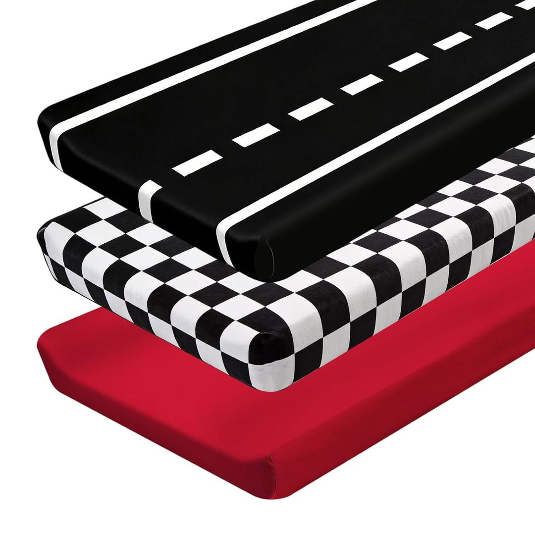 3 x 3 Pack Racing Baby Changing Pad Covers, Racing Transportation Changing Table Cover for Baby, 32'' x 16'' Safe Snug Fitted Diaper Table Sheet Fits Standard Changing Tables and Dressers