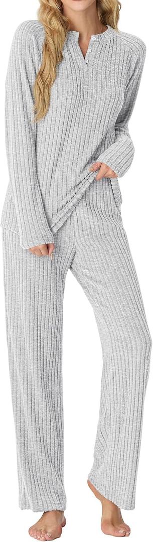 PrinStory Womens Pajama Sets Pajamas Fall Winter Long Sleeve Lounge Set Two Piece Soft Pjs (XXL)