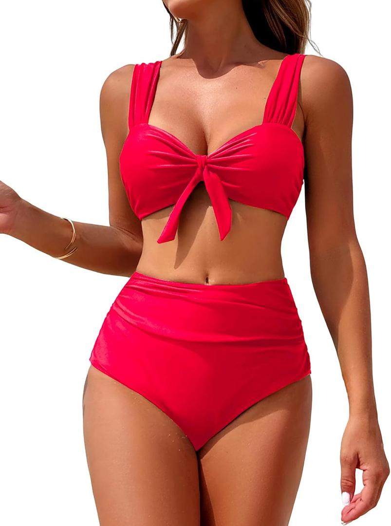ZAFUL High Waisted Bikini Sets for Women Swim Suits 2026 Tummy Control Ruched Bikini Two Piece Bathing Suit Swimwear, Size Medium