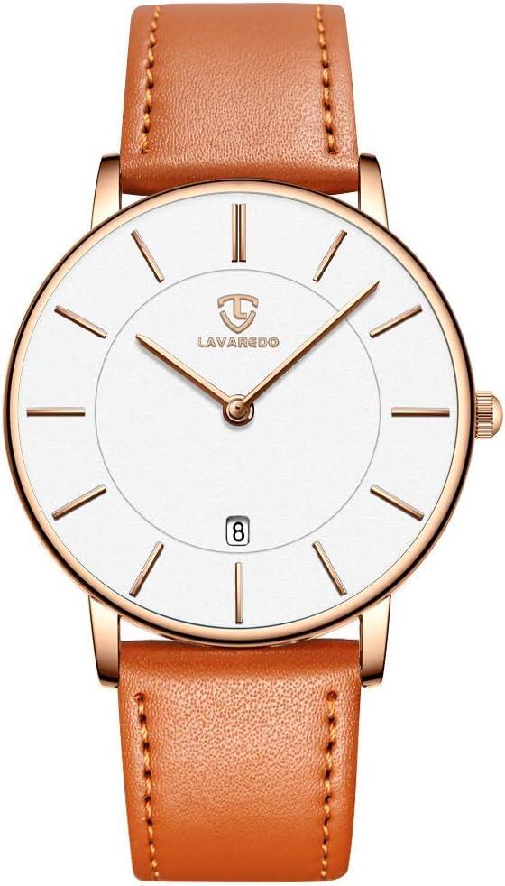 BEN NEVIS Watch, Mens Watch, Minimalist Fashion Simple Wrist Watch Analog Date with Leather Strap (08-OrangeWhite)
