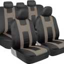 BDK CarXS Beige Car Seat Covers Full Set with Matching Set of Floor Mats for SUV & Truck Truck Front Seats & Rear Bench Cover Seats Protector Car Mats Full Set Interior Seat Covers