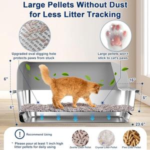 23.6"x15.7"x6" Enclosed Stainless Steel Litter Box with Lid, XL Sifting Litter Box for Pine Pellets with Removable Drawer Pan for Easy Cleaning, High Sides Large Metal Litter Box System for Big Cats, Silver