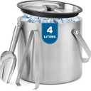 Ice Granule Bucket Double Wall Ice Bucket with Lid,Scoop,Tongs- Inner Layer 304 Stainless Steel Ice Container Keep Ice Frozen Longer- Ideal for Cocktail Bar,Parties (4L)