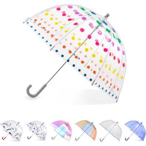 totes Kids Clear Bubble Umbrella with Dome Canopy, Lightweight Design, Wind and Rain Protection Umbrella, Dots, Kids - 38" Canopy