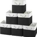 12x12 Storage Cube Bins, 6 Pack Reinforced Bottom Cardboard Foldable Box, Organizer for Closet Shelves, Heavy Home Storage Baskets (White Black)