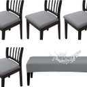 Waterproof Seat Covers for Dining Room Chairs Set of 4 with Stretch Bench Slipcover Jacquard Chair Covers Removable Washable Kitchen Chair Seat Cushion Protector(Light Gray, 5 PCS) (17"D x 17"W x 1"H)