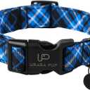Autumn Cotton Dog Collar, Blue Plaid with Plastic Buckle, Adorable Pet Collar for Puppy, Cat or Dog