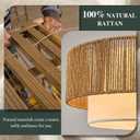 Boho Rattan Chandelier 18'' Gold Hand Woven Chandeliers with Fabric Shade 4-Light Drum Pendant Light Fixture for Dining Room Bedroom Kitchen Hallway Foyer