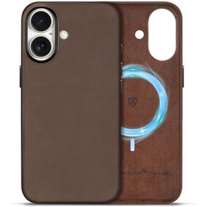 SHIELDON Case for iPhone 17 6.3" 2025, Top Grain Crazy Horse Leather, Compatible with Magsafe, Magnetic Wireless Charging, Non-Slip, Anti-Scratch, Shockproof, Metal Buttons & Camera Bezel - Dark Brown